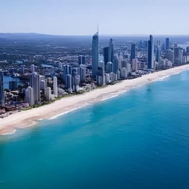 Aerial view of Gold Coast Skyscraper and Beach Side
