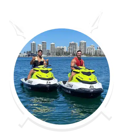Two People are Happy after Jet Skiing in Main Beach, QLD