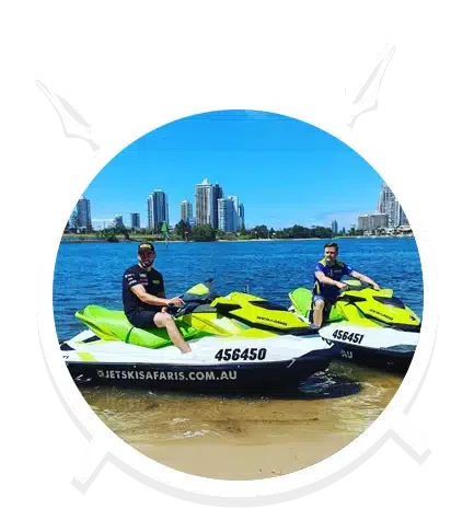 Two Men in their Green Jet Skis in Main Beach, QLD