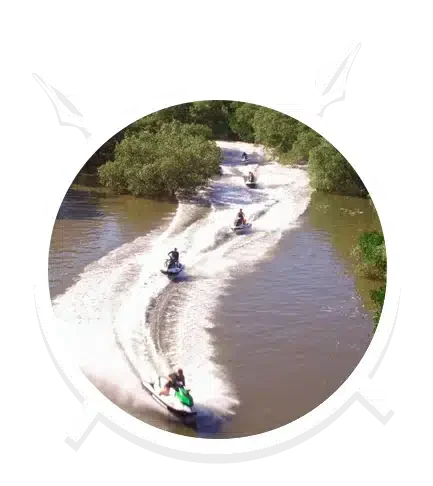 A Group of People Wandering Around the Mangrove in their Jet Skis in Main Beach, QLD